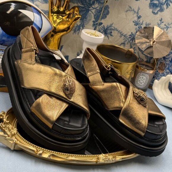 🆕 KURT GEIGER LONDON 🧿 NWOB Orson Cross Strap Sandal, Gold Bronze - Sz 38 7.5 - Picture 7 of 16